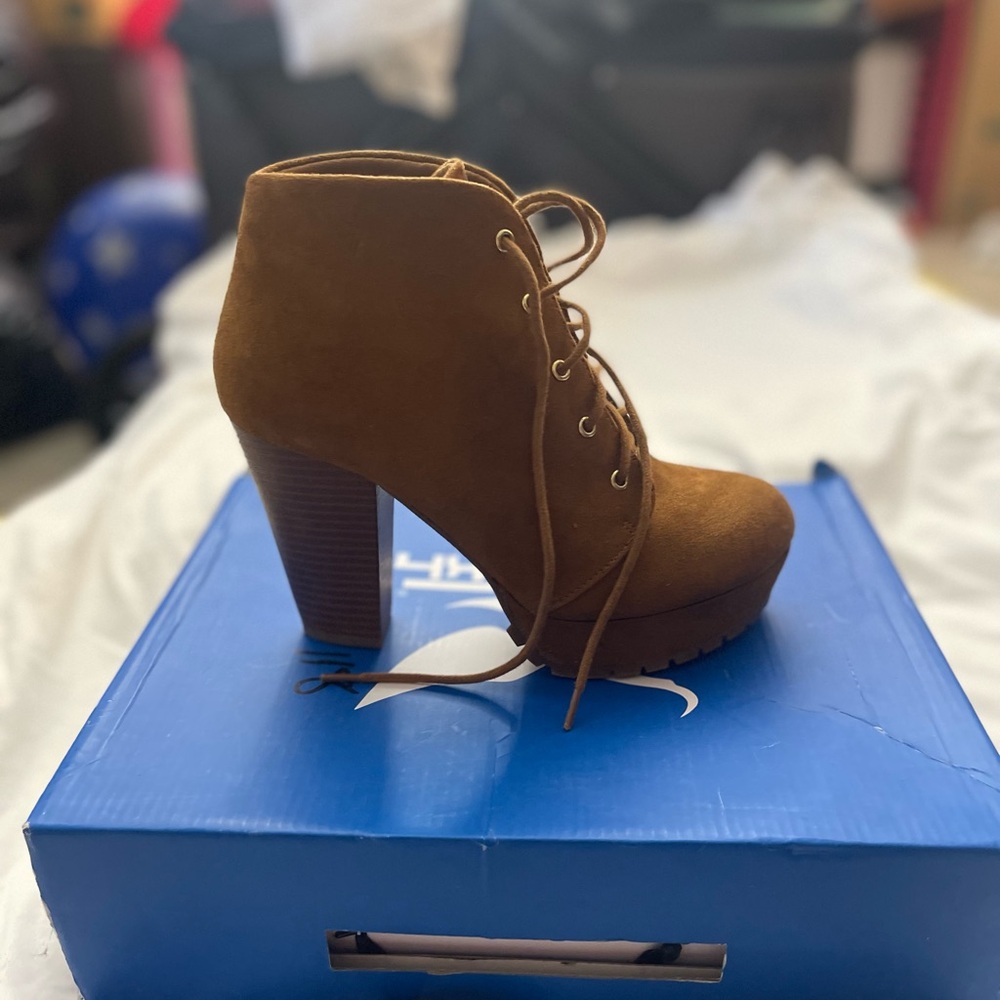 Brown Suede Lace-Up Ankle Boots
